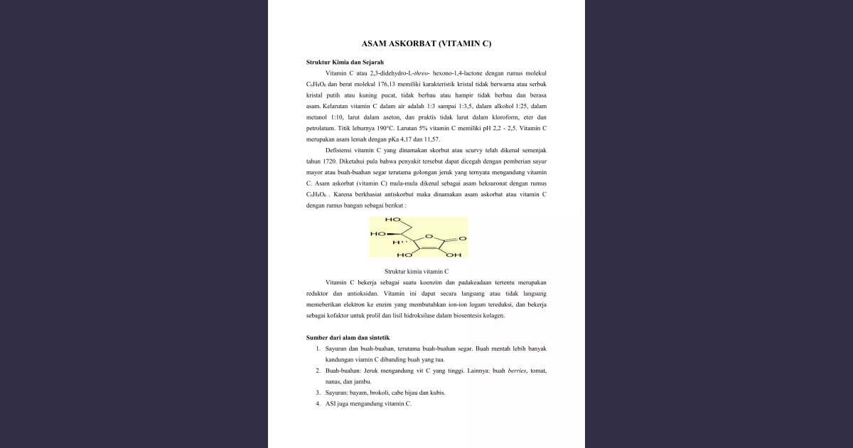 Asam Askorbat (Vitamin C) - Asam askorbat (vitamin