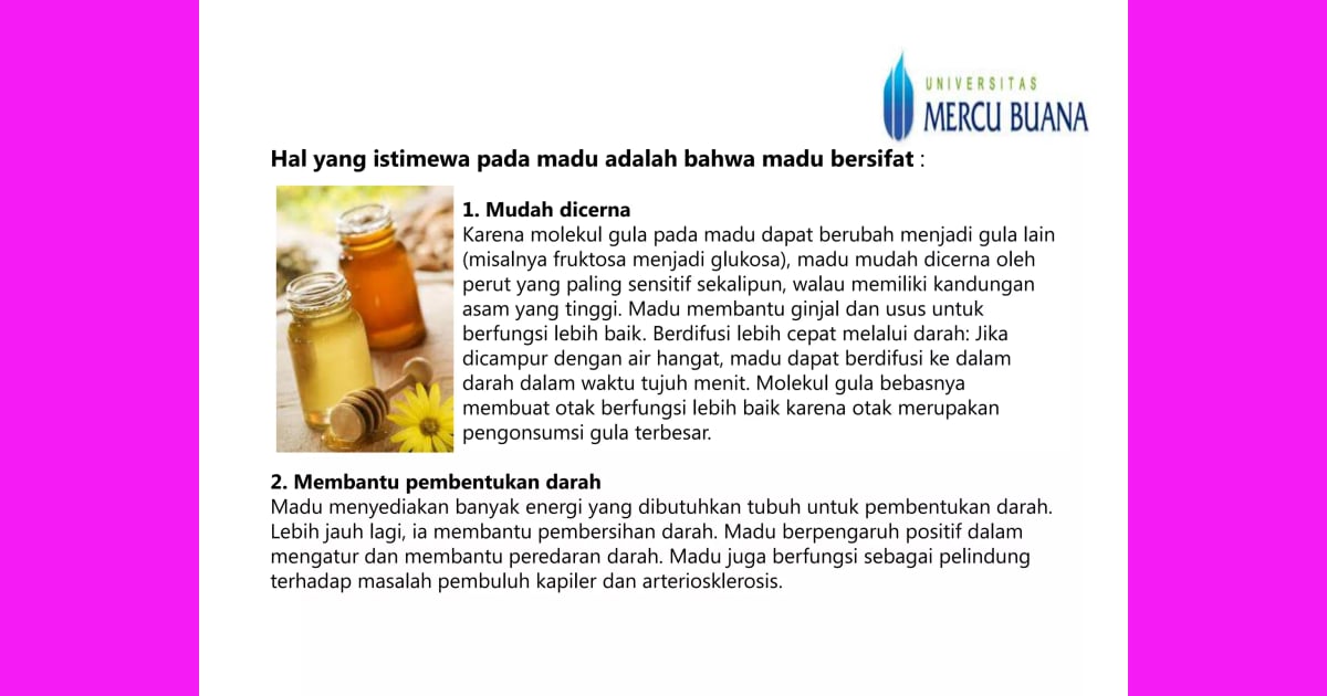 Madu (Fruktosa-Glukosa) - Khasiat dan manfaat