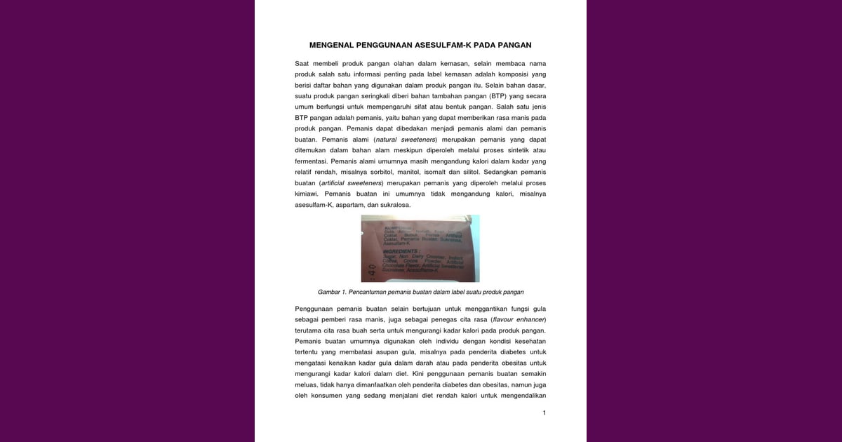 Asesulfam kalium - Penggunaan Asesulfam-K dalam