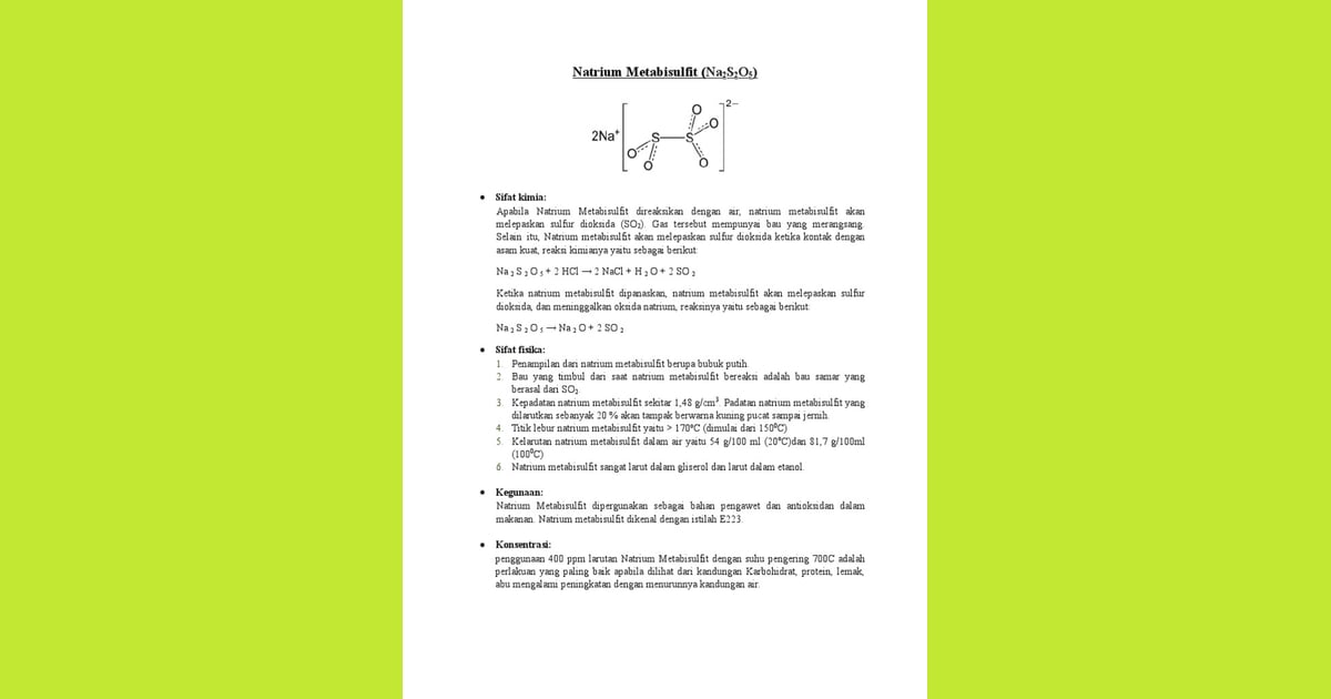 Natrium metabisulfit - Kegunaan dan Sifat